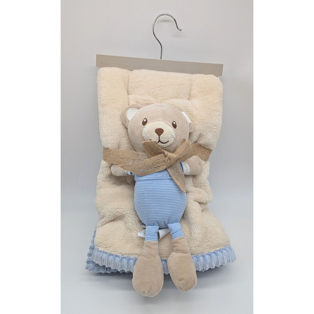 Chickpea Tan Blue Plush Baby Blanket & Teddy Bear NWOT